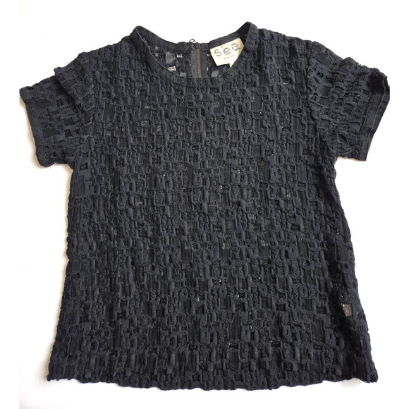Sea New York Tops - SEA New York Black Lace Shirt 1/2 Zip Breathable Mesh Size 2 Black EUC